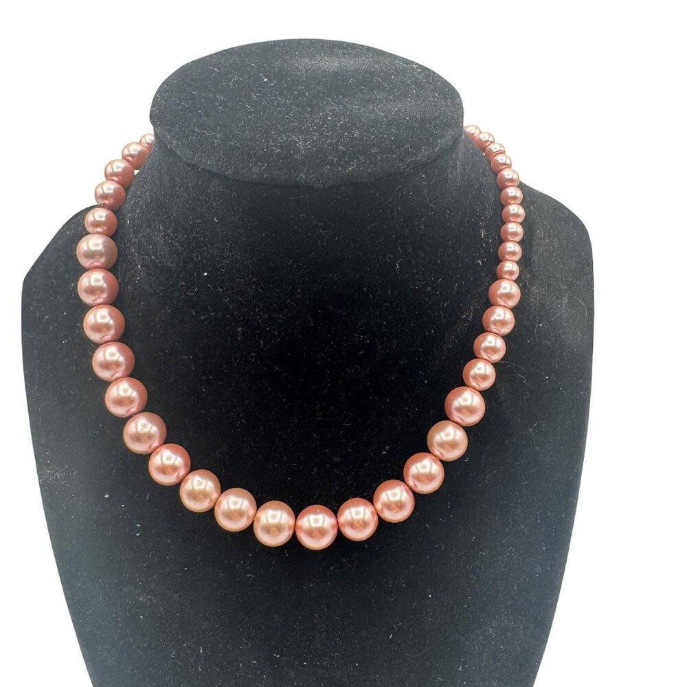 Pink Faux Pearl Necklace with Silver Rose Toggle Clasp